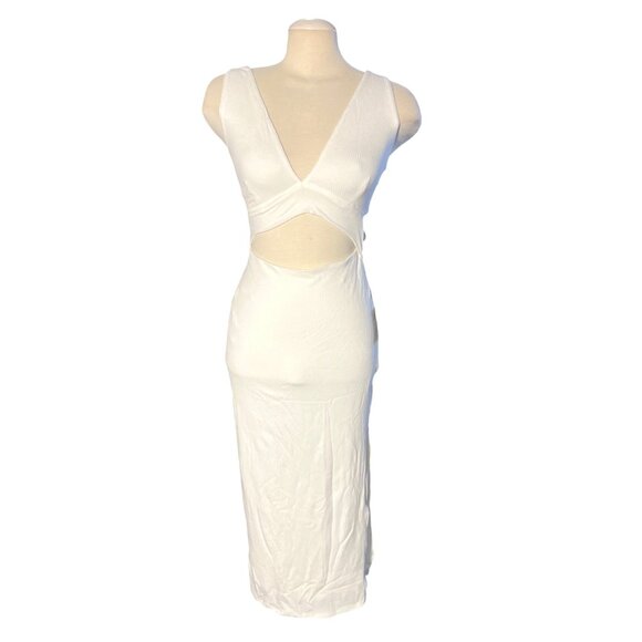 Lulus Divide and Contour White Ribbed Cutout Bodycon Midi Dress Sz Medium Womens - Picture 10 of 16